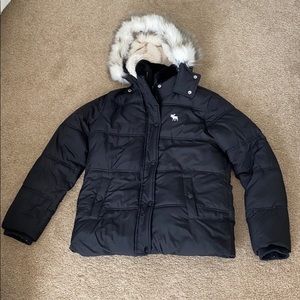 Girls black sherpa lined puffer coat